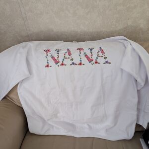 Women's White NANA Embroidered 2x Sweatshirt